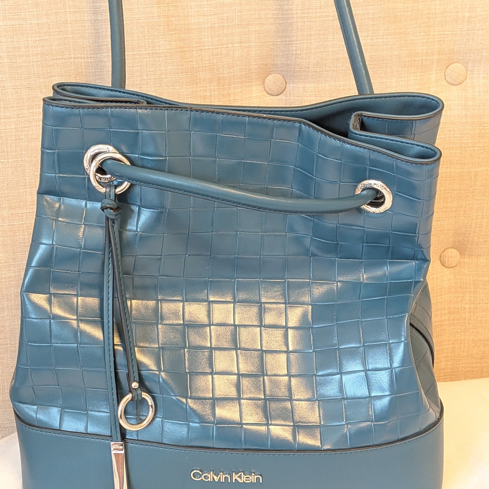 Unique Calvin Klein Teal Woven-Look Shoulder Bag--Roomy!